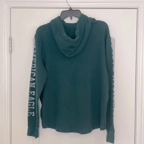 American Eagle Super Soft Green Graphic Thermal Hoodie Size Medium - Picture 2 of 6